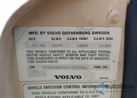 1987 Volvo 244 Dl/Gl z USA, uszkodzony, nr VIN YV1AX8840H1232586